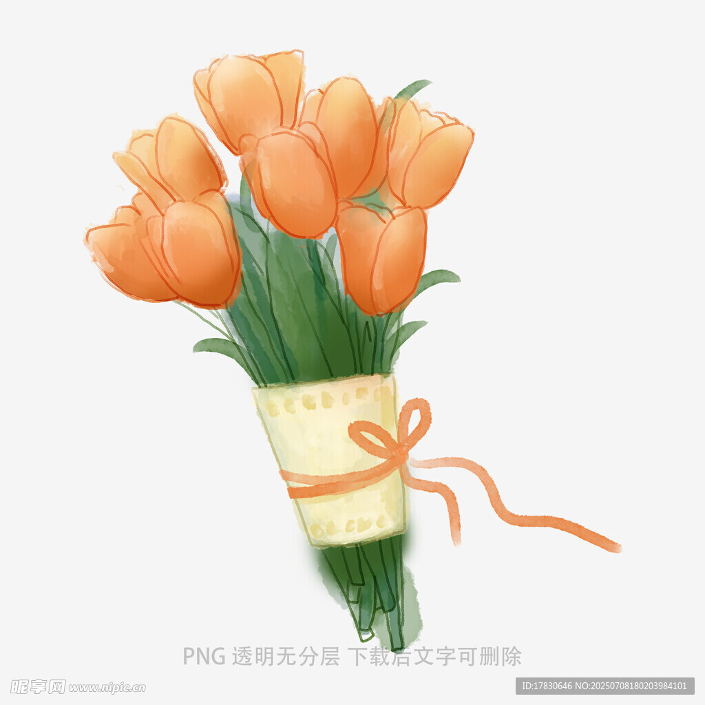 橙色郁金香花束插画