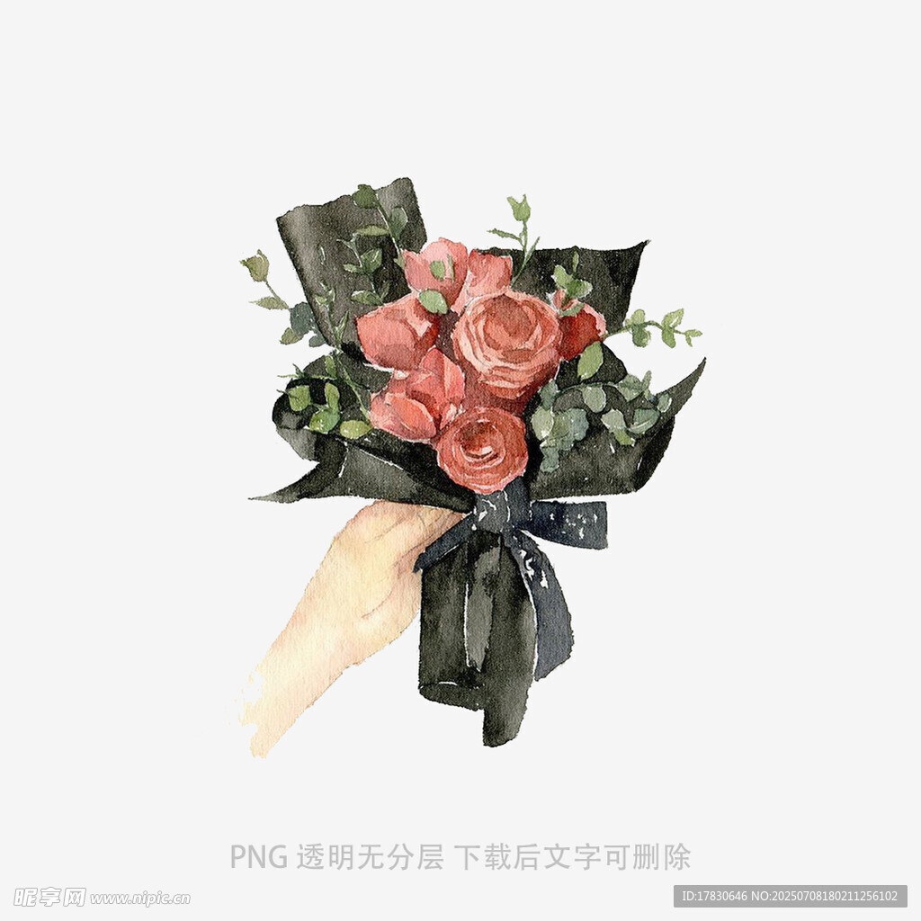手捧粉色玫瑰精致花束