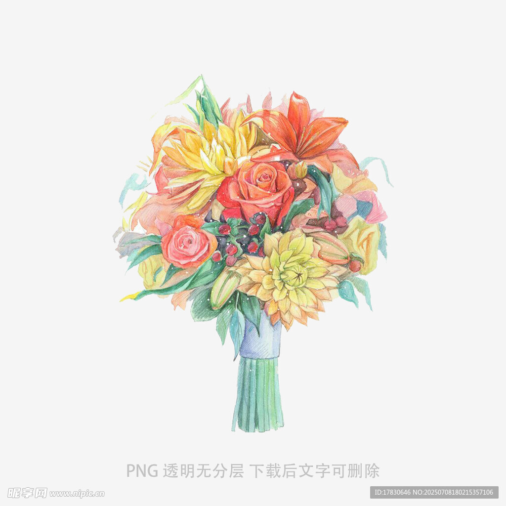 多彩手绘花束插画