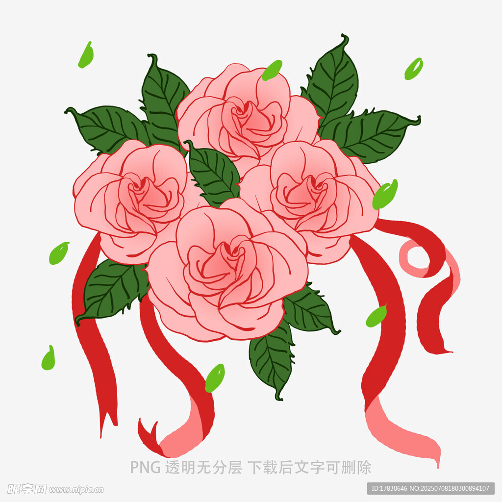 粉色玫瑰配丝带装饰图案