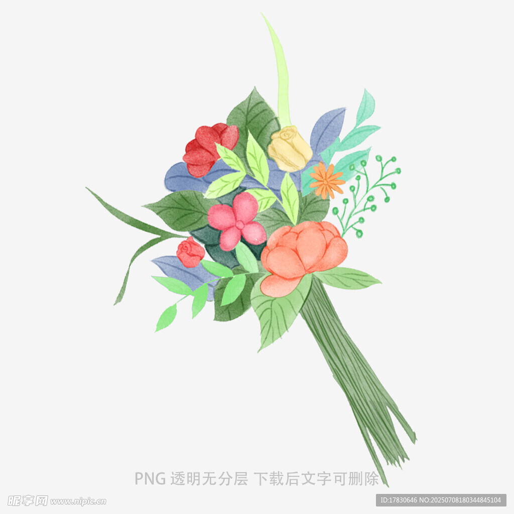 手绘多彩花束插画