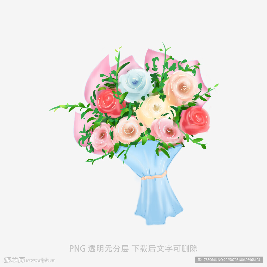 手绘多彩花束插画