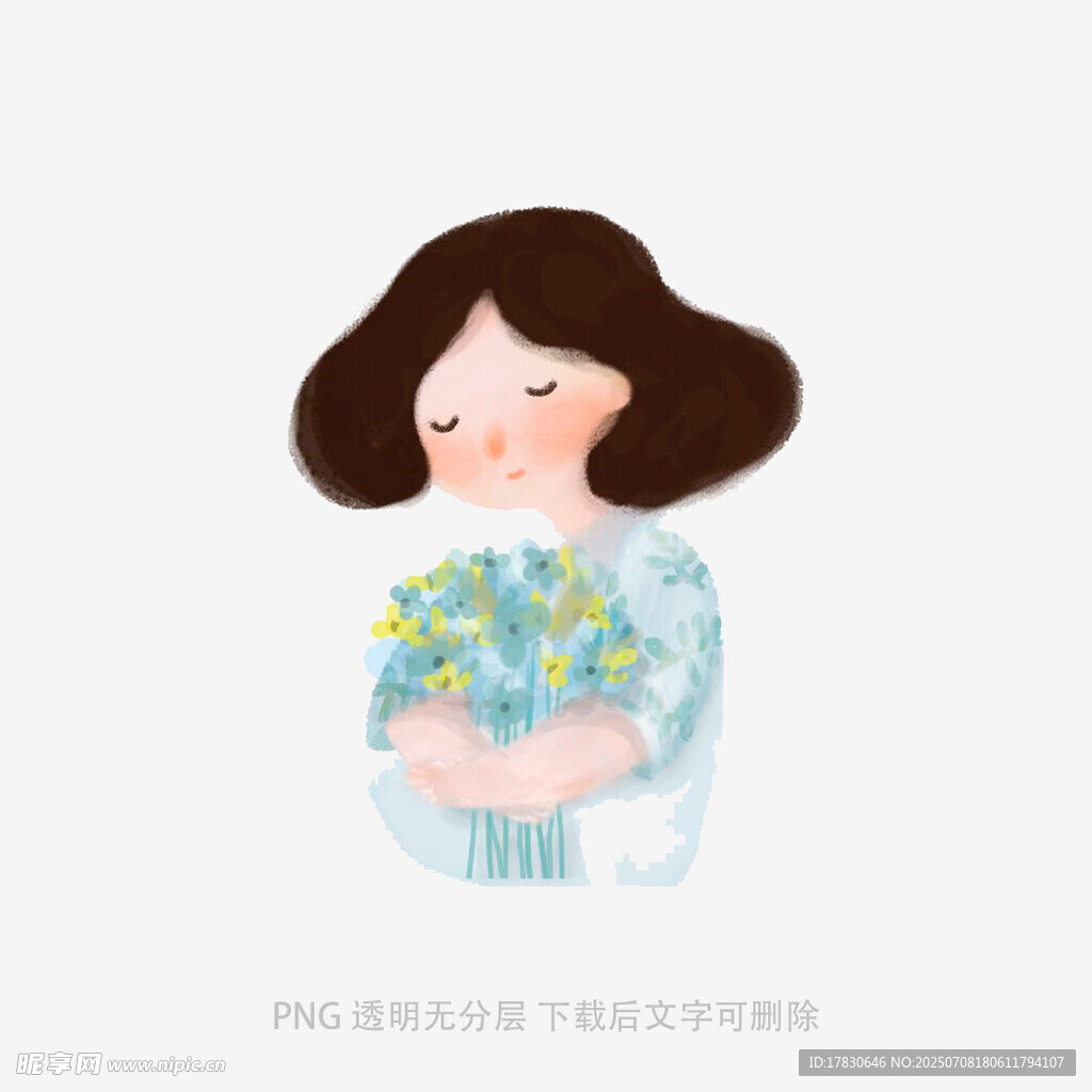 怀抱花束的可爱女孩