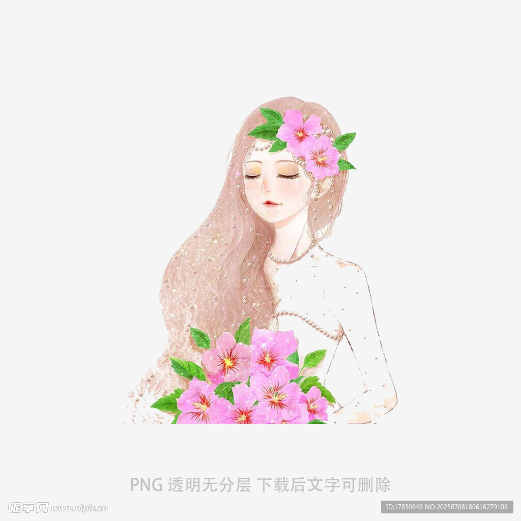 头戴花环的柔美长发女孩