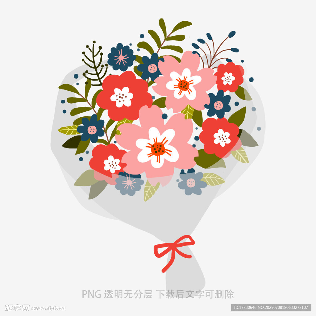 手绘多彩鲜花花束插画