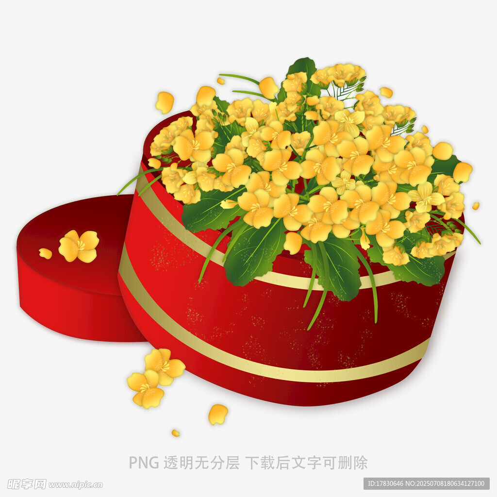 红色礼盒中的黄色花卉
