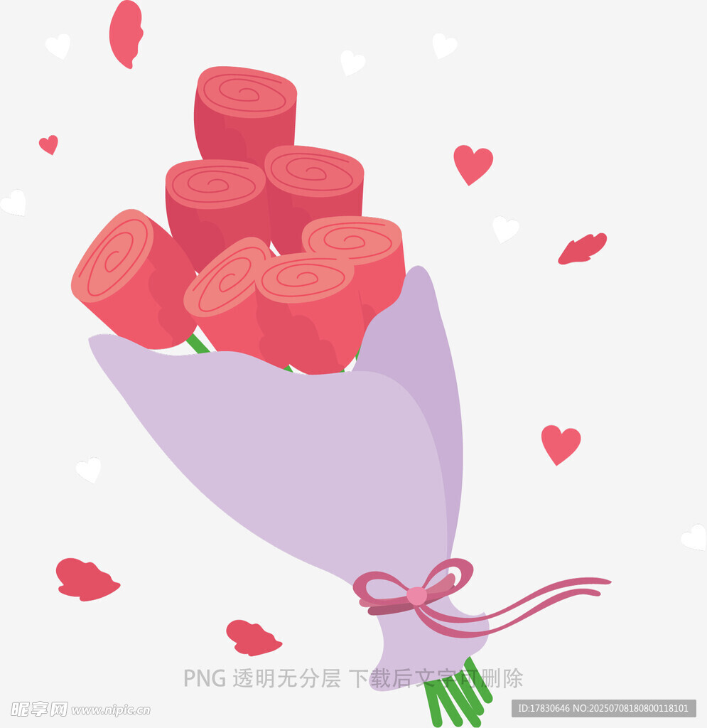 浪漫粉色玫瑰花束插画