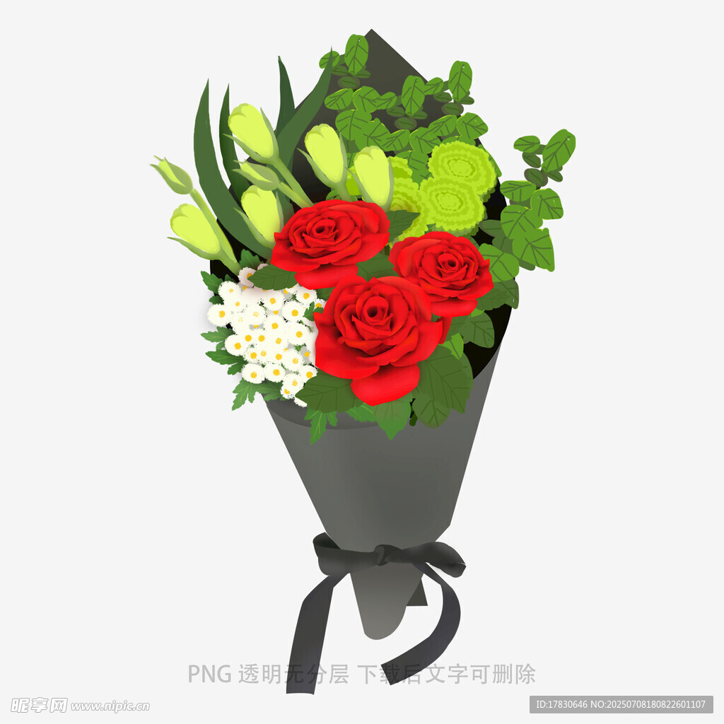红玫瑰绿叶精美花束