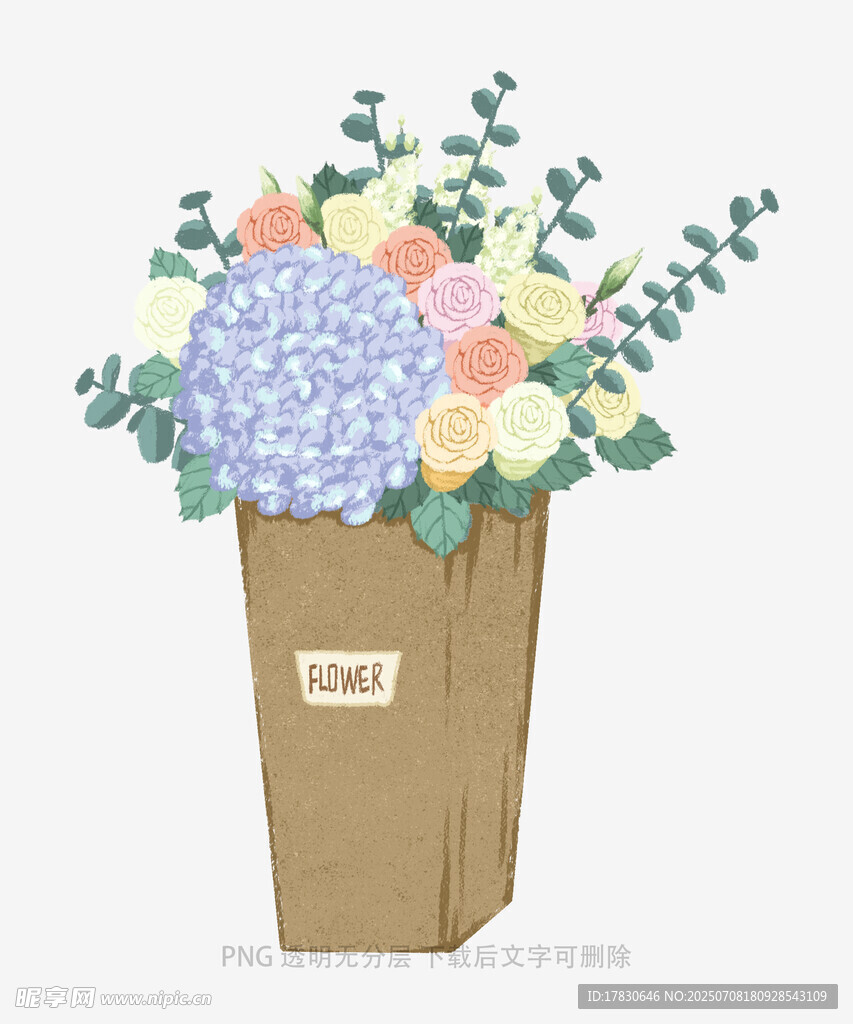 手绘花束纸袋插画