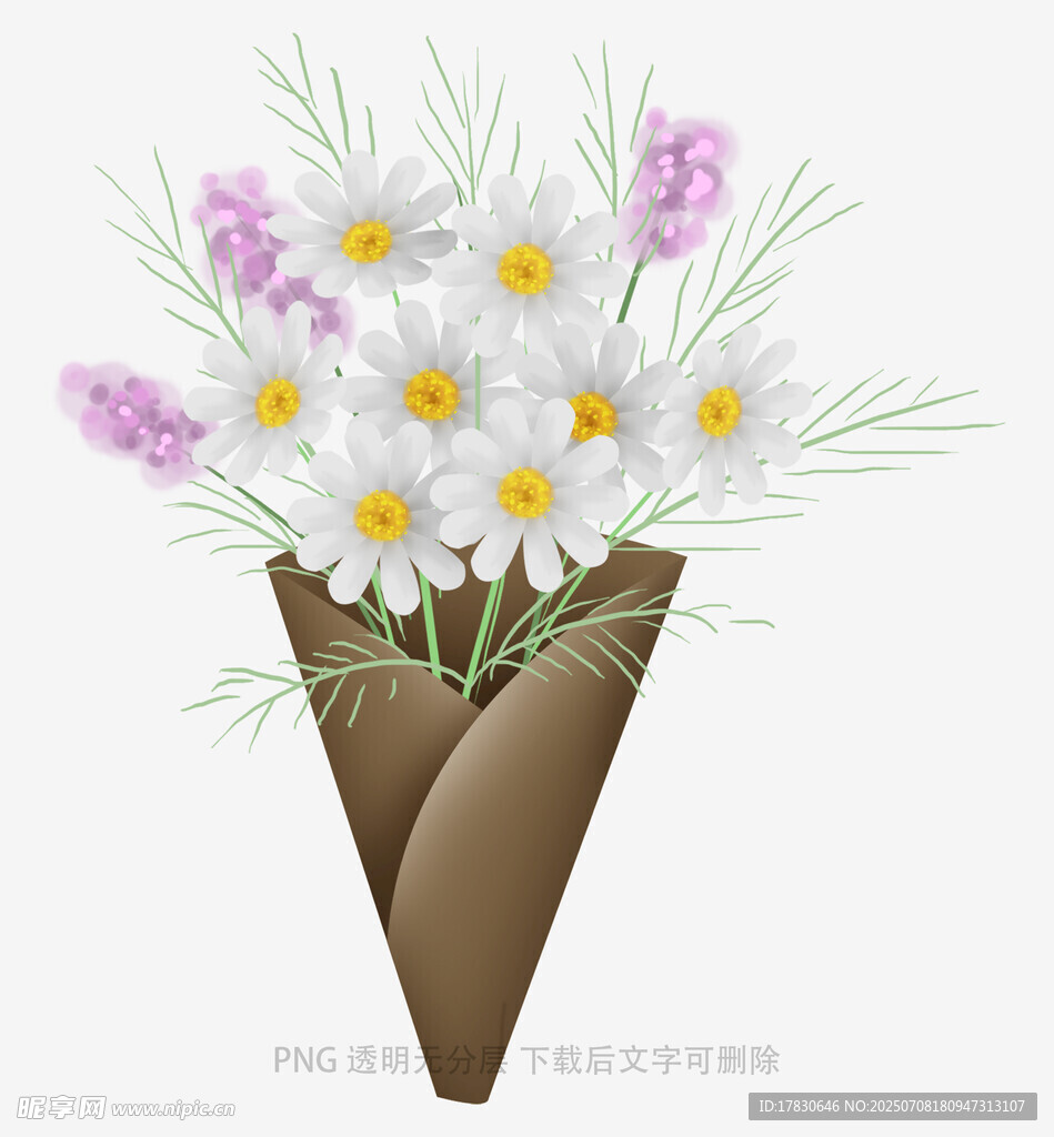 清新雏菊与紫花手捧花束