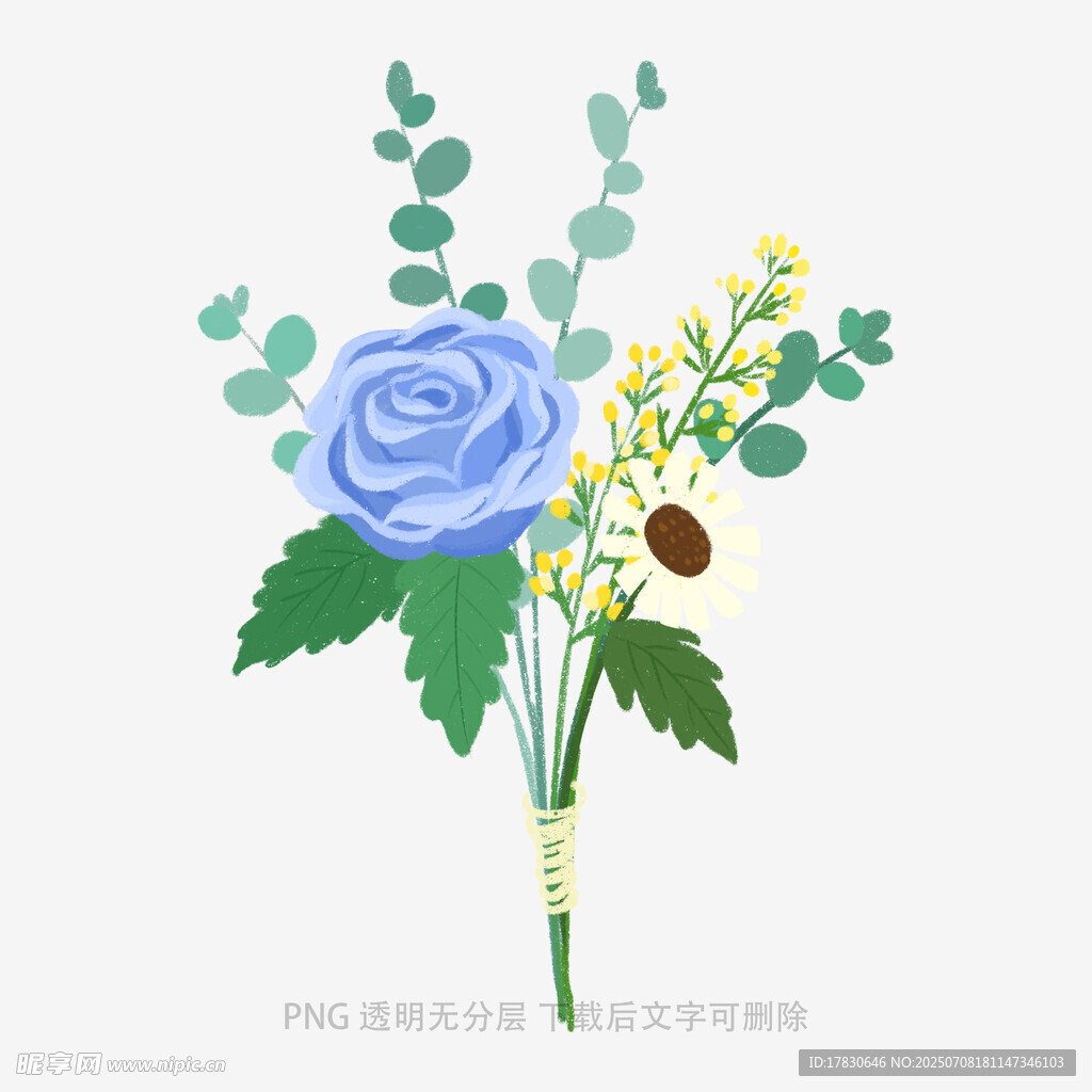 蓝色玫瑰清新花束插画
