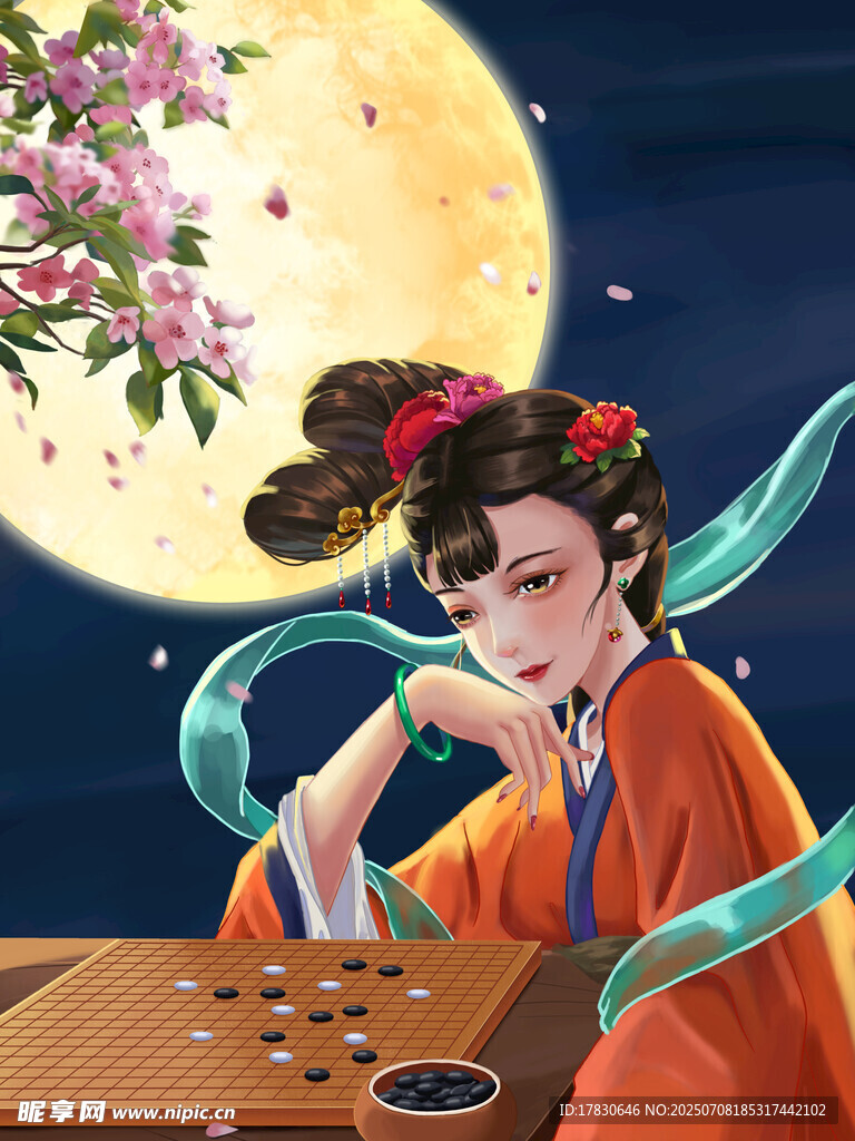 月夜佳人对弈图