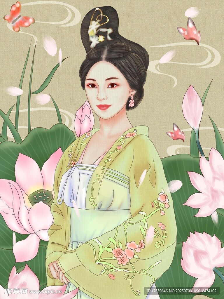 古风佳人赏荷图