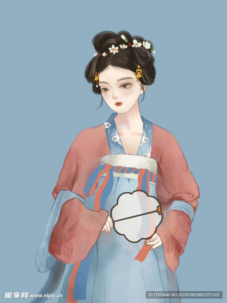 古风汉服女子持扇图