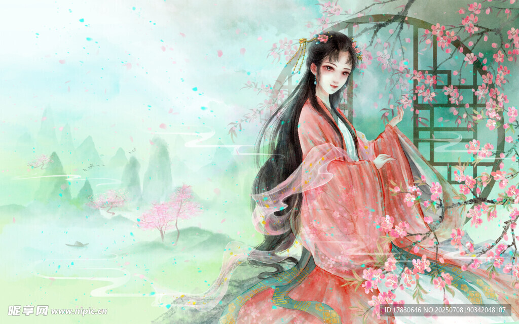 古风佳人倚栏赏景