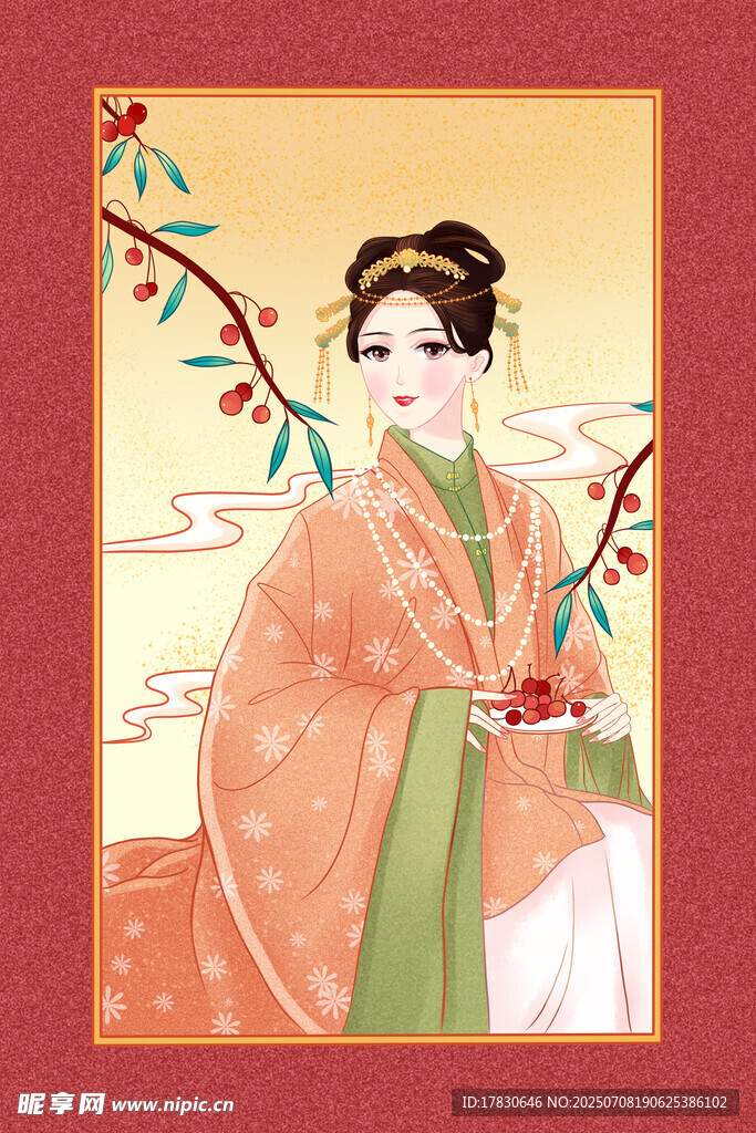 古风汉服女子优雅持花