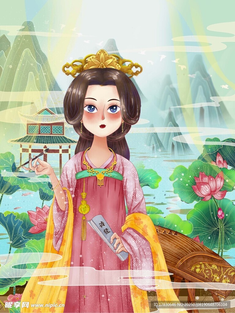古装女子持物赏景