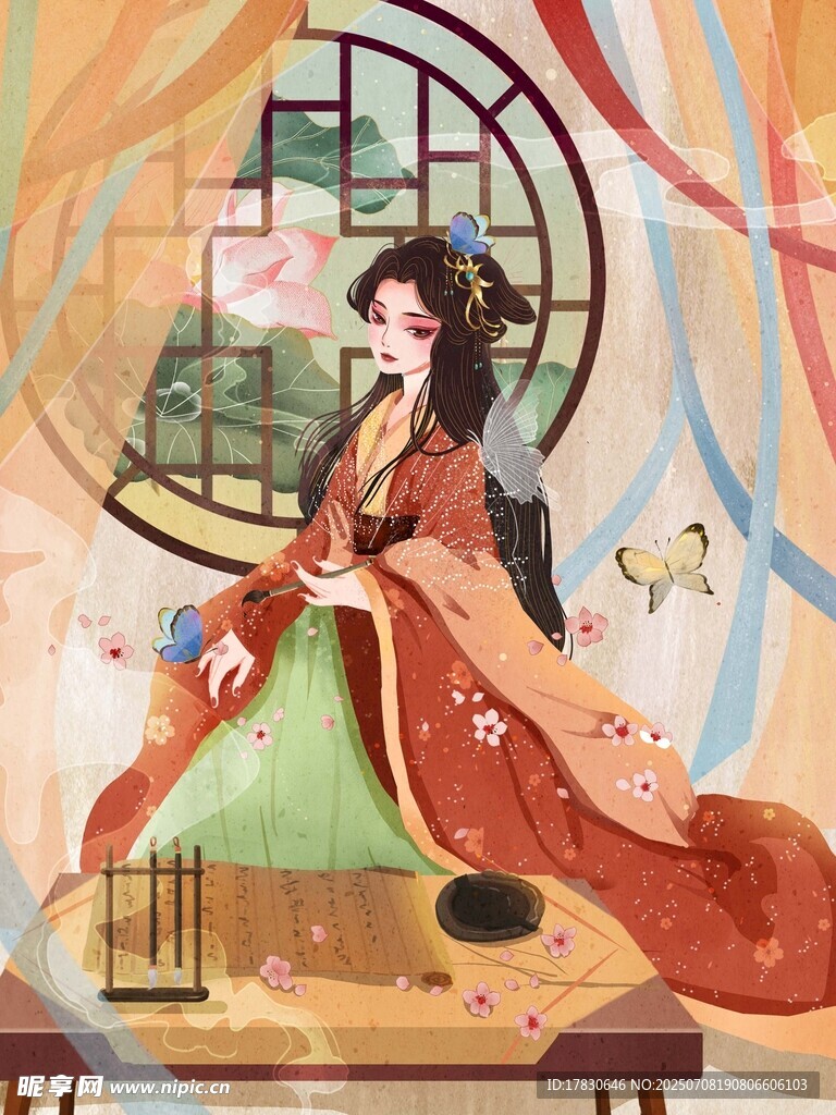 古风美人倚窗赏景