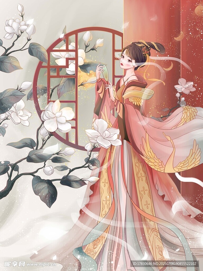 古风美人倚栏赏景