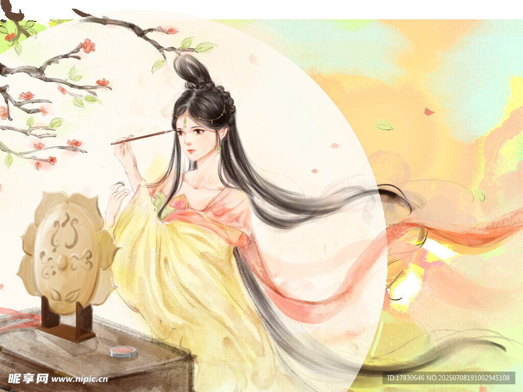 古风女子吹笛唯美画面