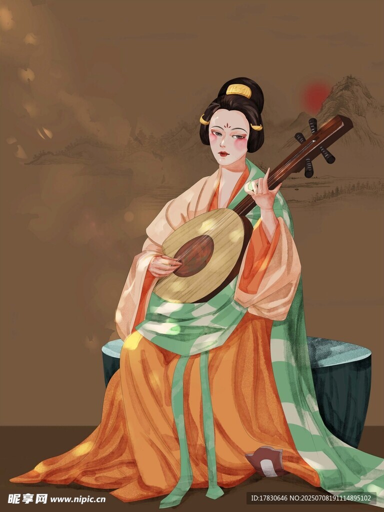 古装女子优雅弹奏琵琶