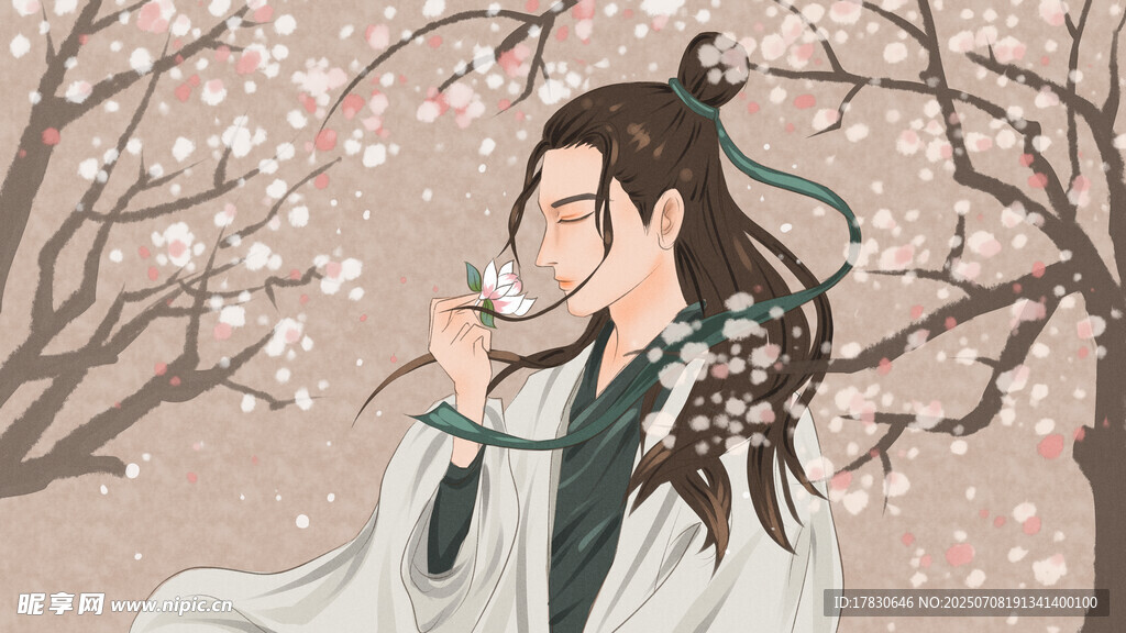 古风美男赏樱图