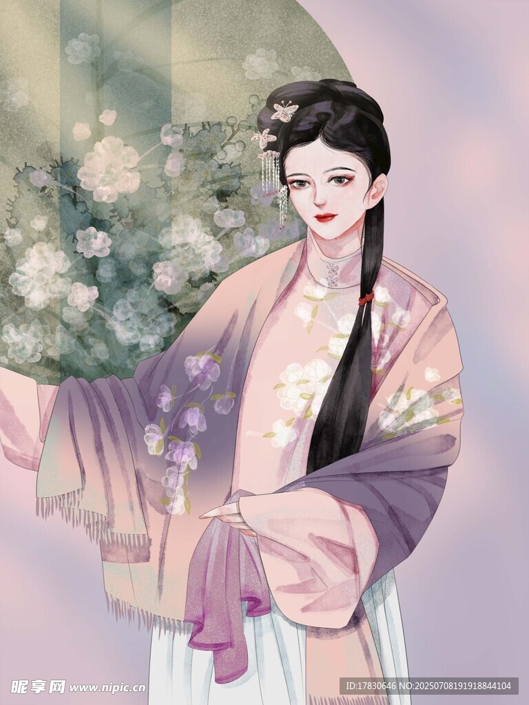 古风汉服女子优雅持扇