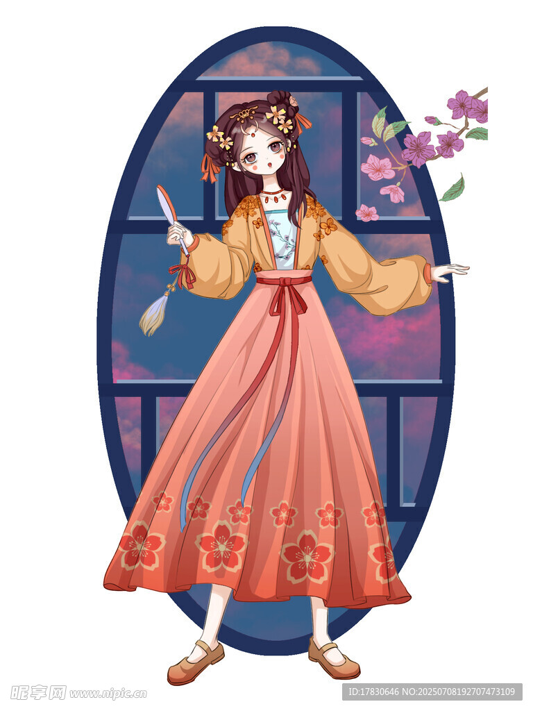 古风少女持花优雅而立
