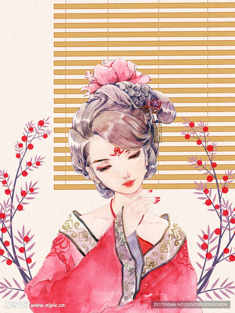 古风红衣女子优雅姿态