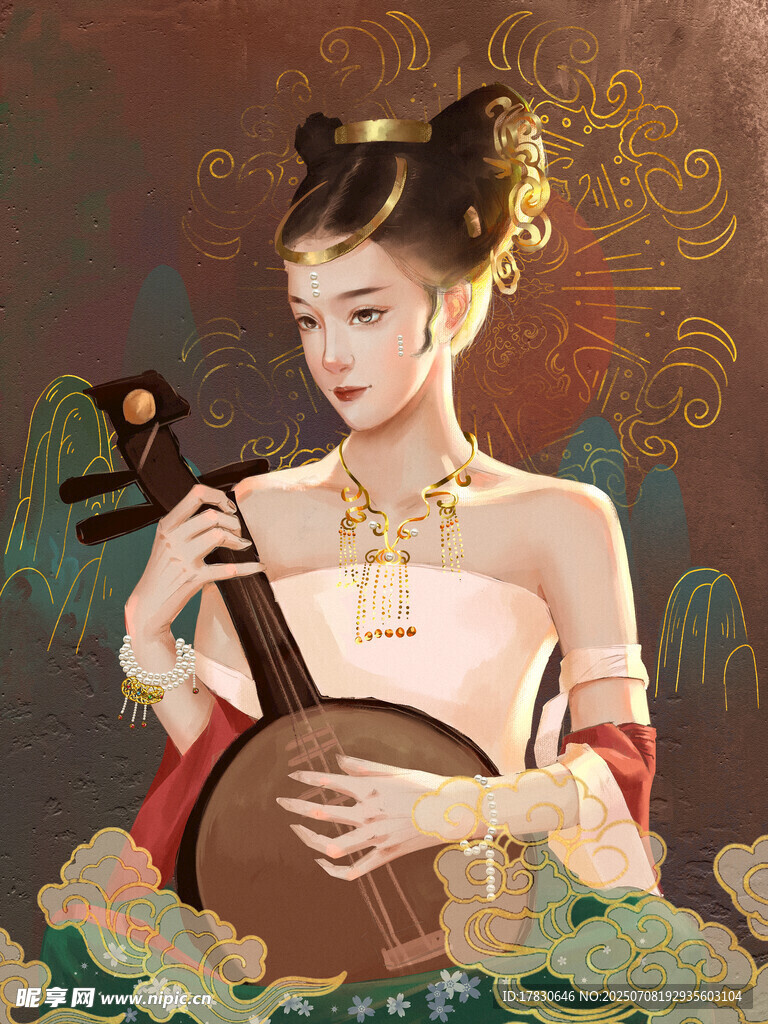 古风琵琶女子优雅弹奏