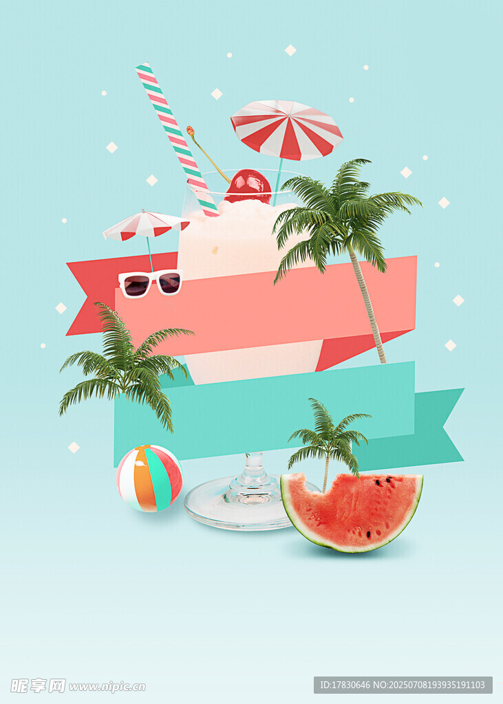 夏日海滩船与水果场景