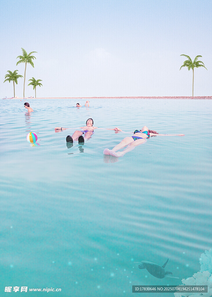 海边泳池欢乐戏水场景