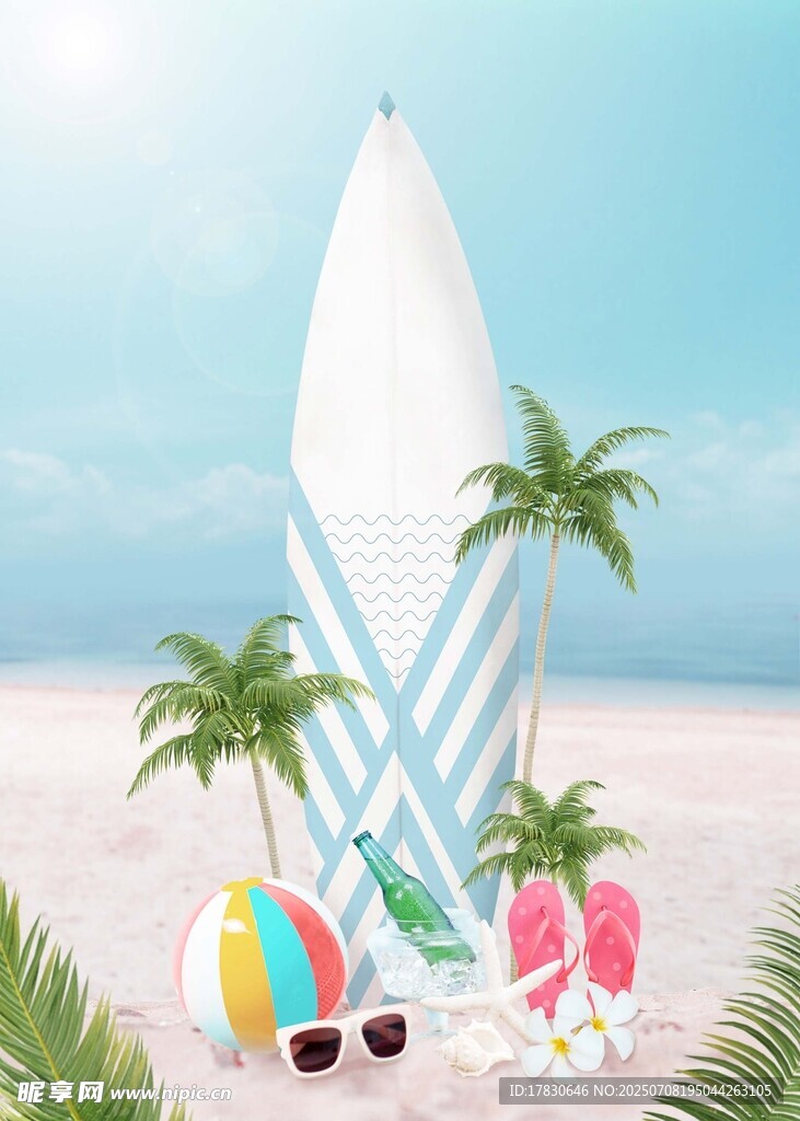 夏日海滩冲浪装备场景