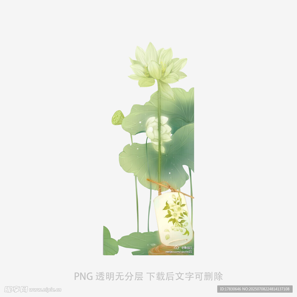 清新水墨风荷花插画