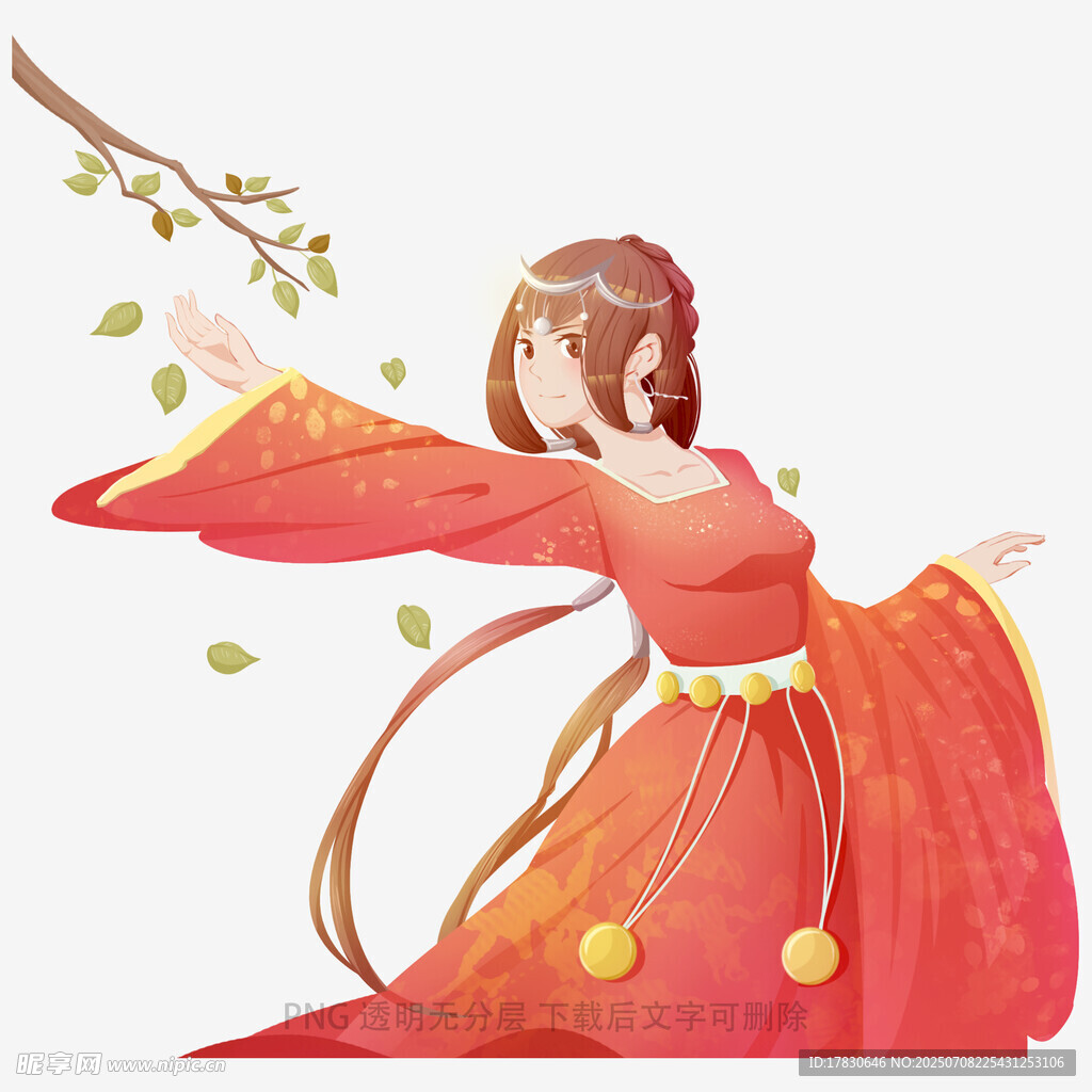 古风红衣女子优雅起舞