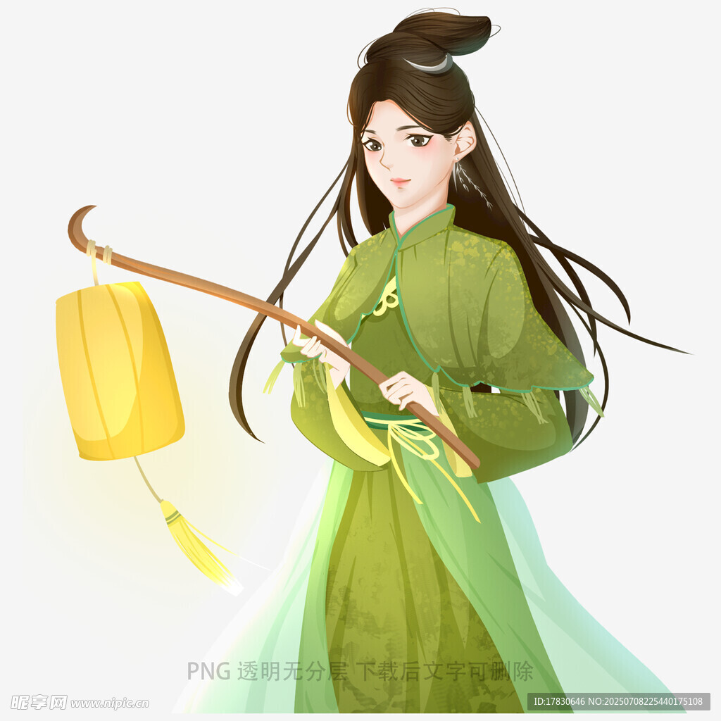 持灯绿衣古风女子