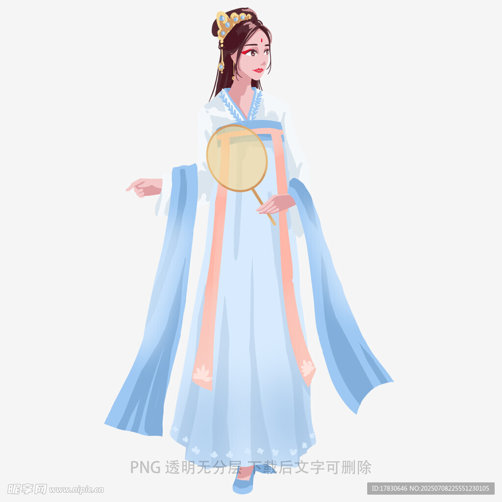 古风汉服女子持圆扇而立