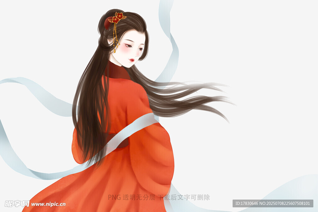 红衣飘飘的古风女子