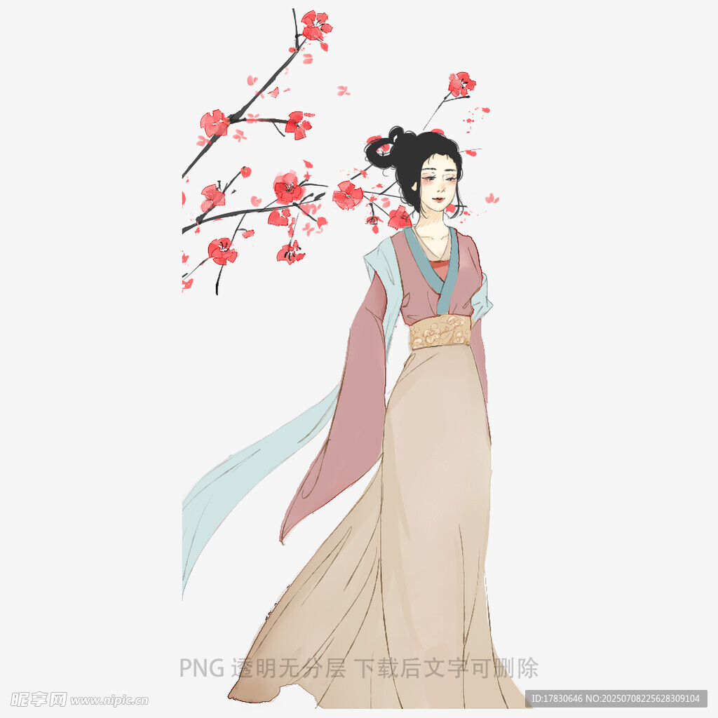 古风汉服女子倚立花枝旁
