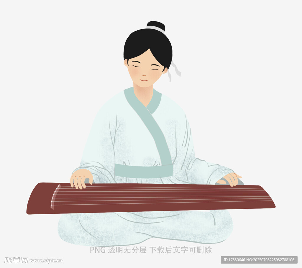 女子优雅抚琴图