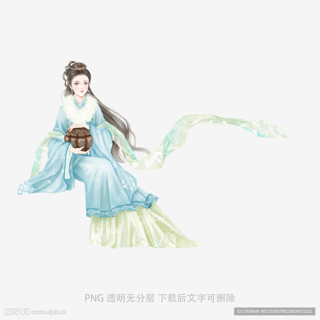 古风女子持物优雅端坐