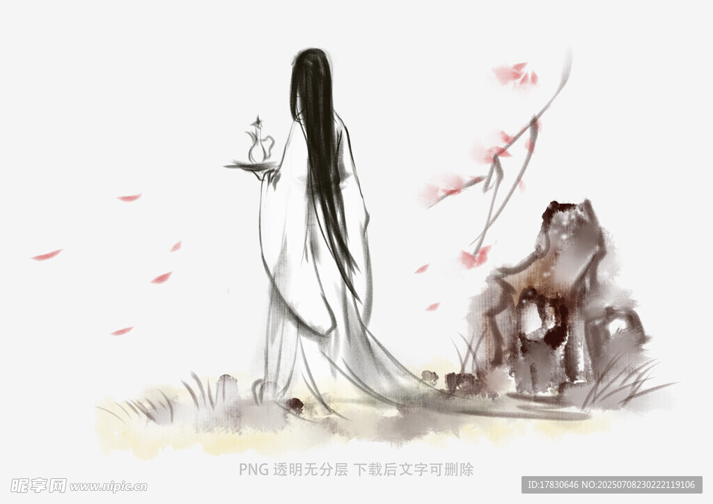 古风女子与猴的唯美画面