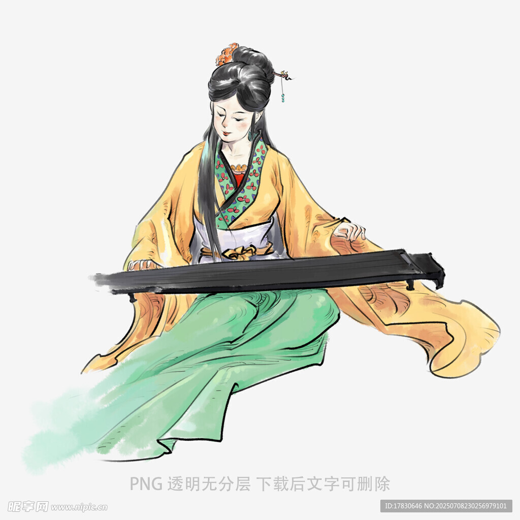 古装女子优雅抚琴