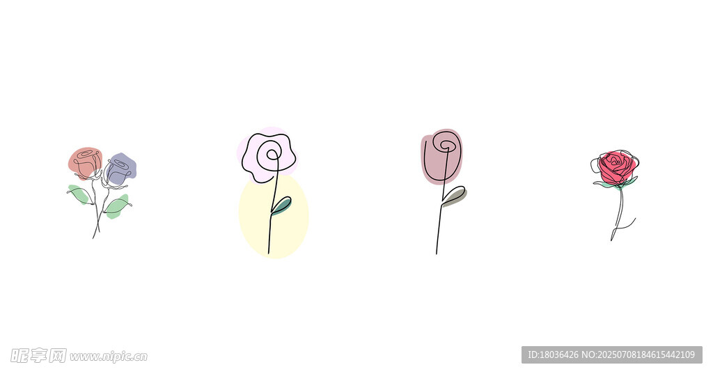 连续线条艺术玫瑰花插画png