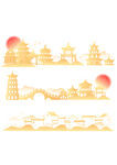 中国风传统古代建筑装饰插画元素