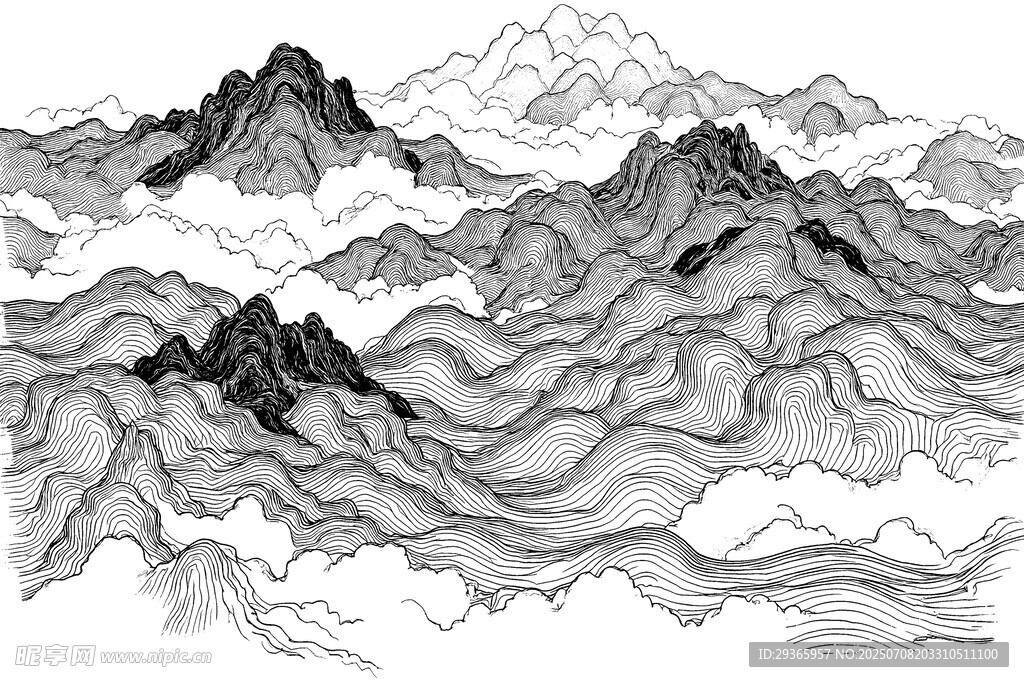 水墨群山 云雾缭绕之景
