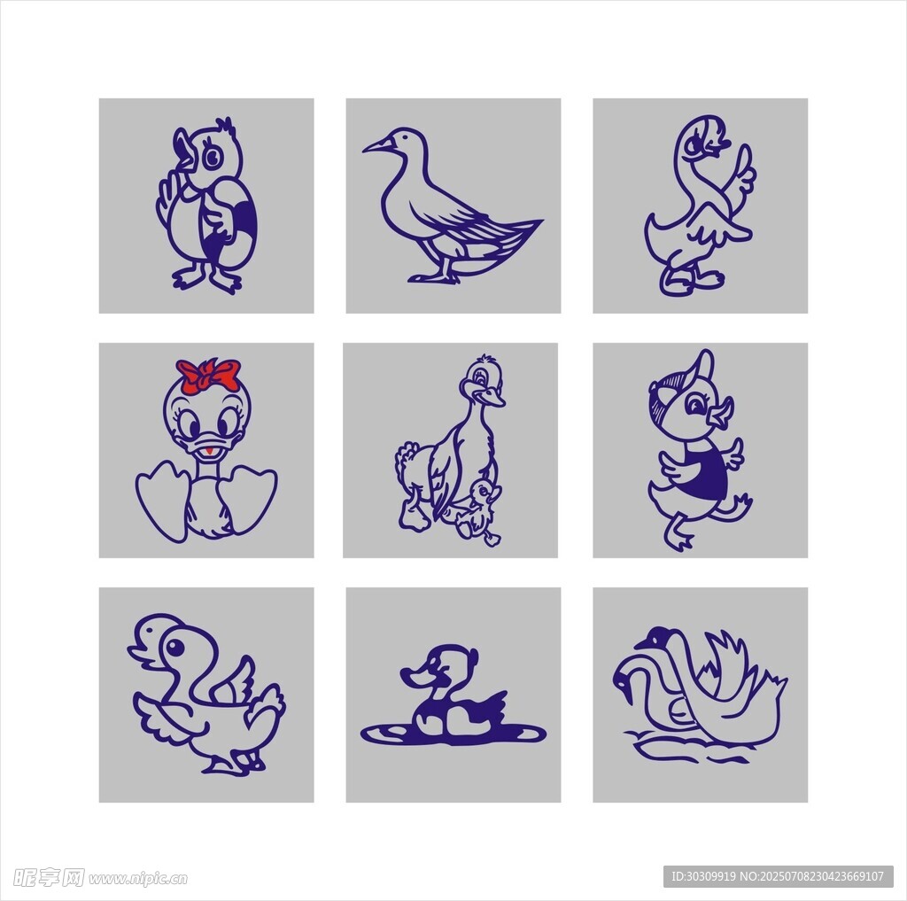 卡通鸡鸭线稿