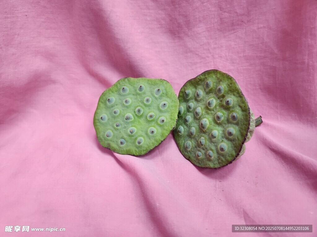 粉色背景上的两枚绿色物件