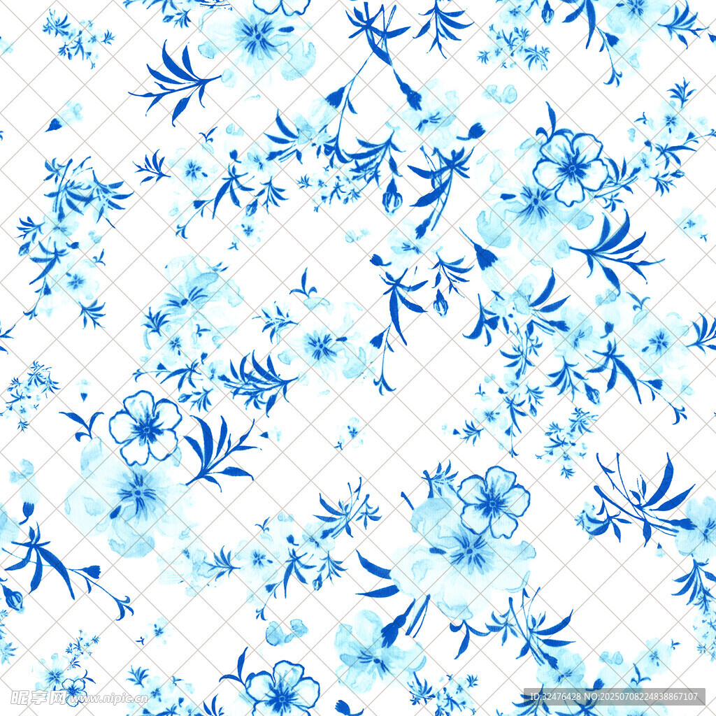 蓝白花卉图案背景纹理