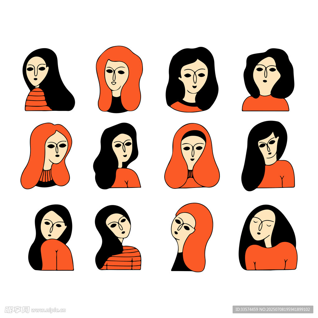 卡通女性头像插画
